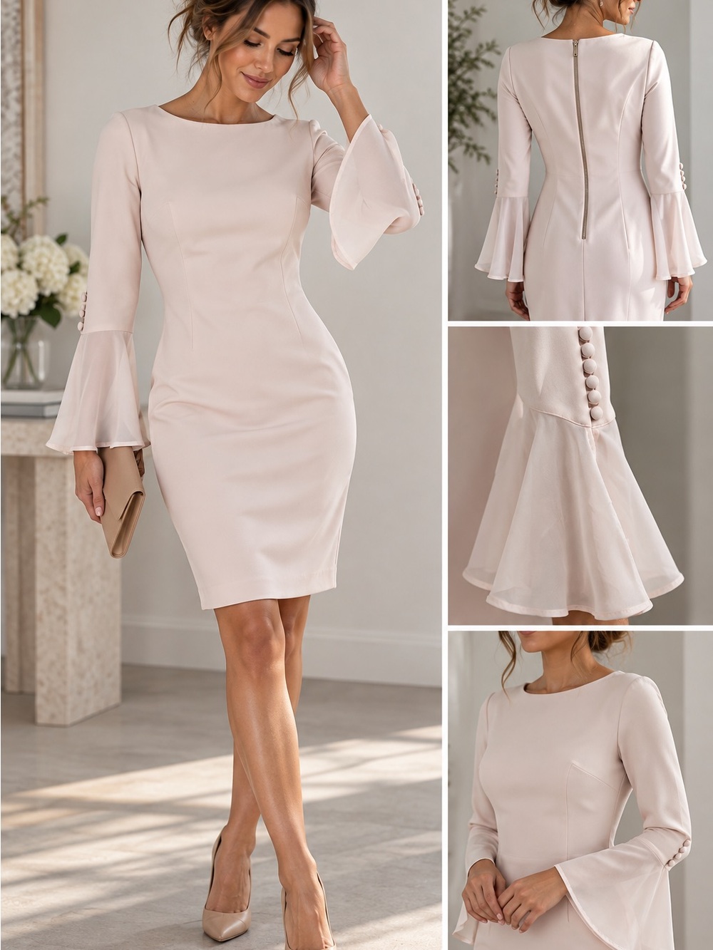Calvin Klein Blush Pink Bell Sleeve Sheath Dress